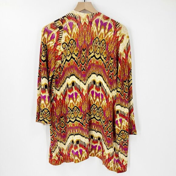 Natorious by Natori Multicolor Abstract Cardigan Kimono Style Top M Silk Spandex - Picture 2 of 5